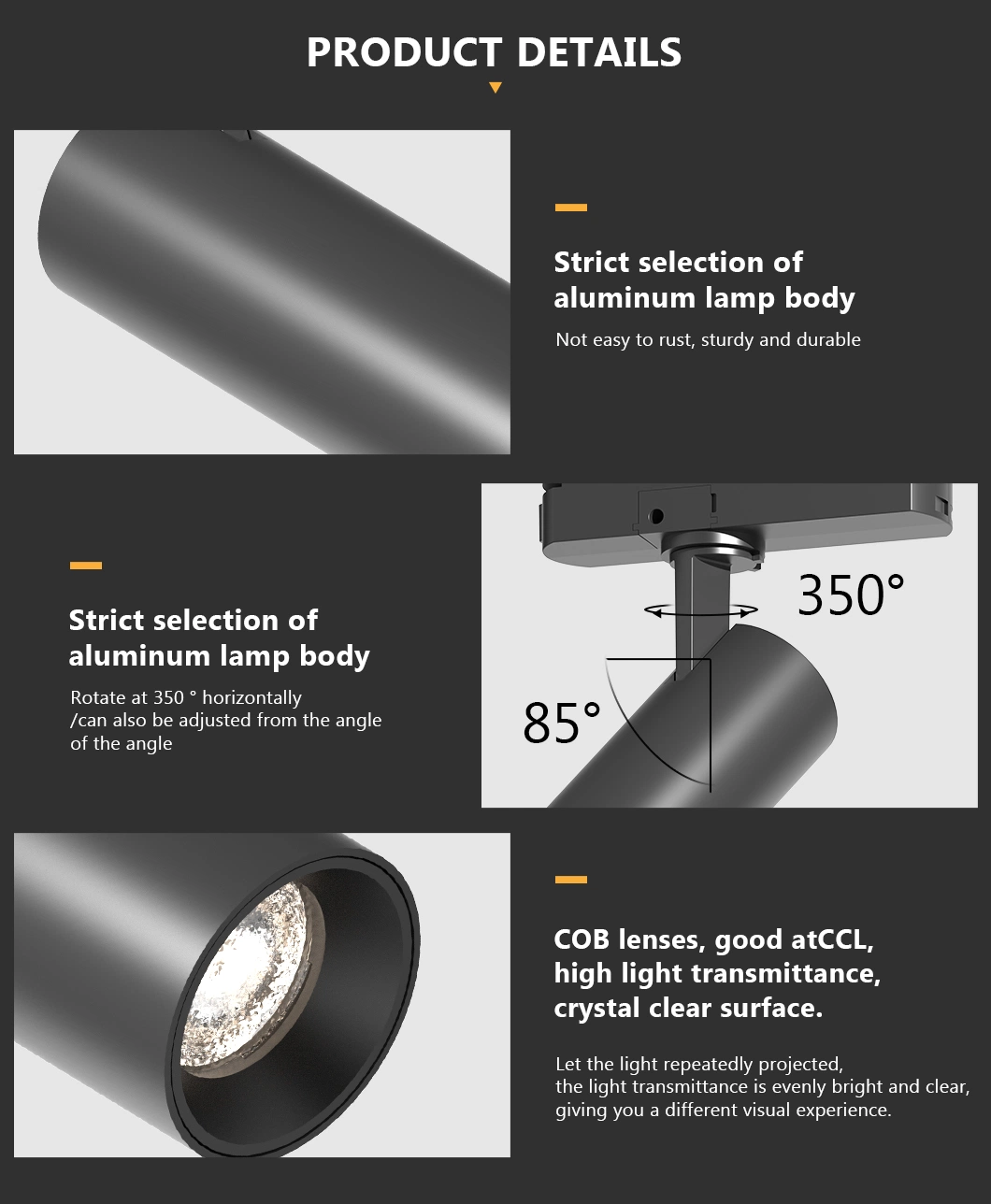 LED Track Spotlight, Black and White Aluminum Can Rotate 350&deg; Can Be Adjusted up and Down 85&deg; , 12W 20W 30W LED Spot Light