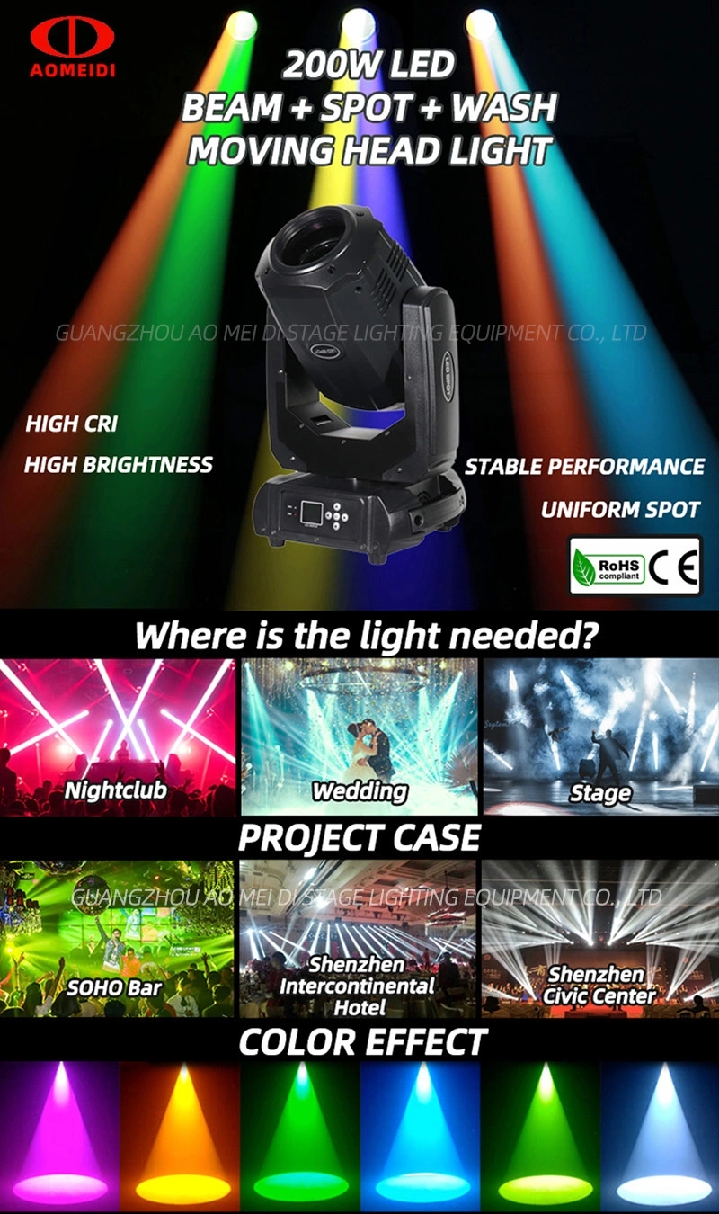 200W Disco Lighting DJ Equipment Sharpy Beam Moving Head LED Stage Light